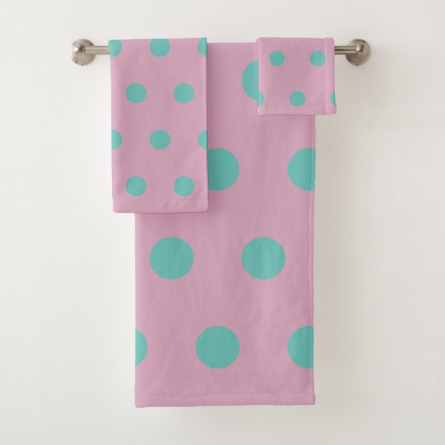 Conjunto De Toalhas Polka Dot Bath Towels (Pink & Aqua) (Insitu)