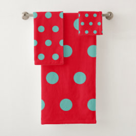 Conjunto De Toalhas Polka Dot Bath Towels (Red & Aqua)