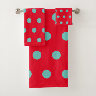 Conjunto De Toalhas Polka Dot Bath Towels (Red & Aqua)