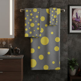 Conjunto De Toalhas Polka Dot Pattern Yellow Gray