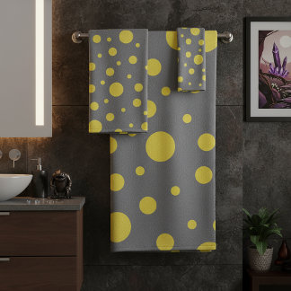 Conjunto De Toalhas Polka Dot Pattern Yellow Gray
