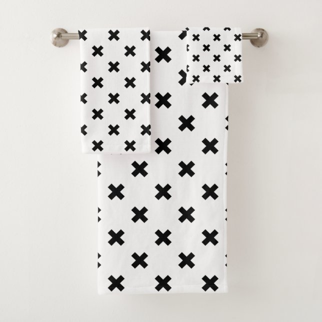 Conjunto De Toalhas Polka preto cruza em branco (Insitu)