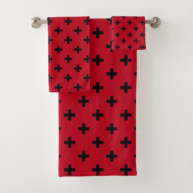 Conjunto De Toalhas Polka preto cruza em vermelho (Insitu)