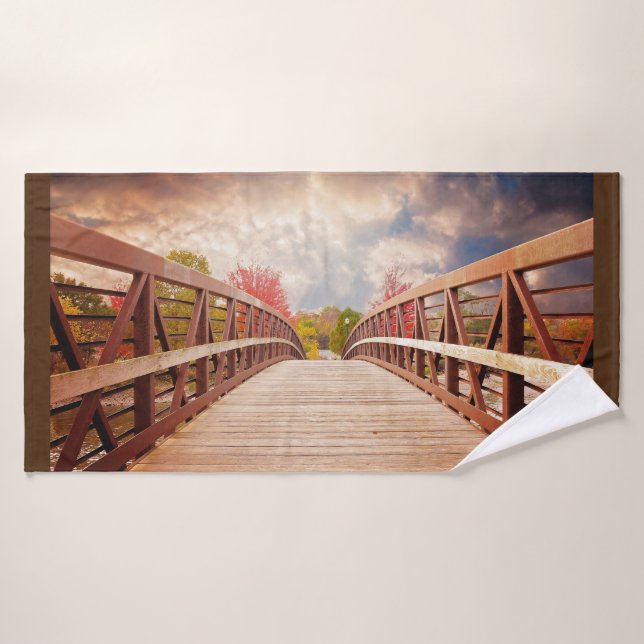 Conjunto De Toalhas Ponte rustica de madeira no país (Toalha de Banho)