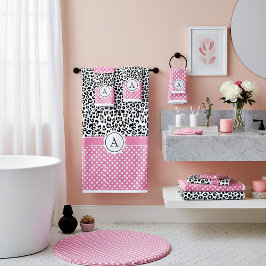 Conjunto De Toalhas Pontinhos femininos e monograma de estampa de anim