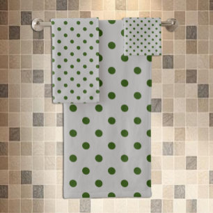 Conjunto De Toalhas Ponto de Bolinha Verde Cinza
