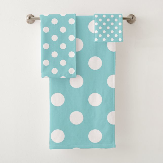 Conjunto De Toalhas Ponto de Bolinhas Azul e Branco Turquesa (Insitu)