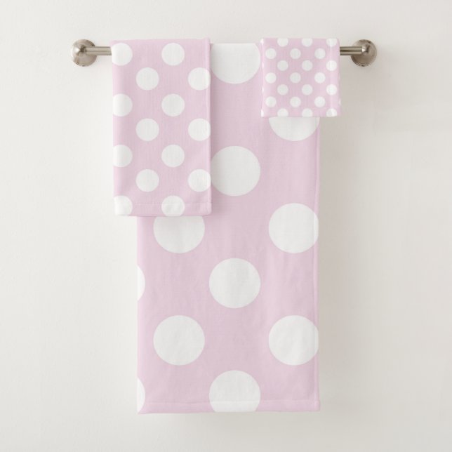 Conjunto De Toalhas Ponto de Bolinhas Rosa-Bebê Claro e Branco (Insitu)
