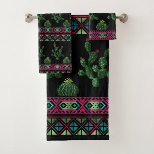 Conjunto De Toalhas Ponto de cruz transversal do bordado da flor do