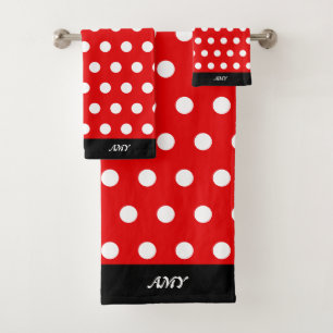 Conjunto De Toalhas Pontos Brancos em Vermelho e Preto