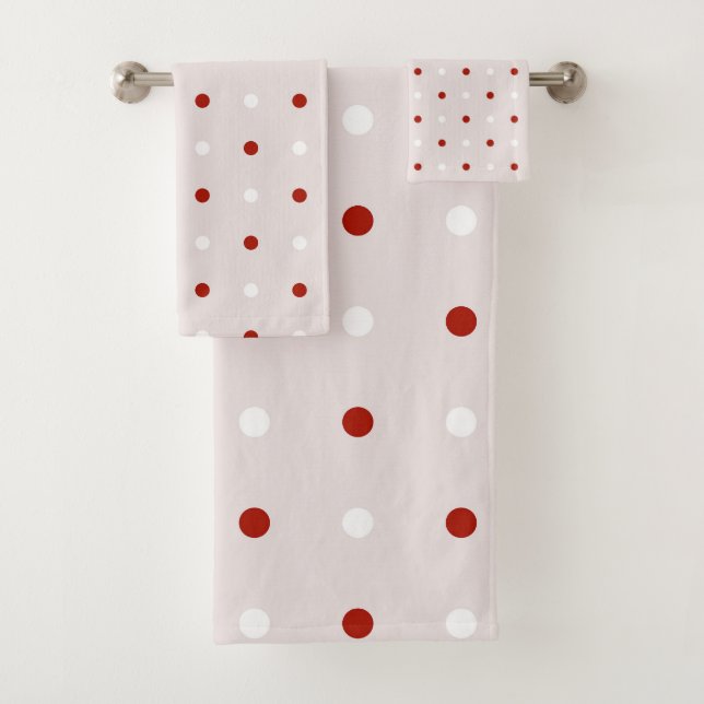 Conjunto De Toalhas pontos cor-de-rosa, vermelho-peru e branco (Insitu)