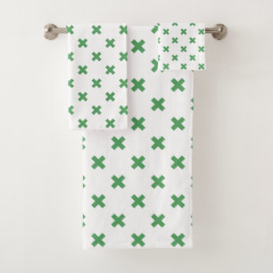 Conjunto De Toalhas Pontos cruzes verdes sobre o branco