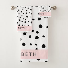 Conjunto De Toalhas Pontos Dalmáticos, Pontos, Preto e Branco, Seu Nom