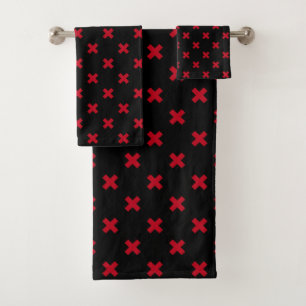 Conjunto De Toalhas Pontos de cruz vermelhos em preto
