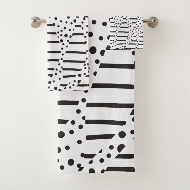 Conjunto De Toalhas Pontos e tiras 2 a preto e branco (Insitu)