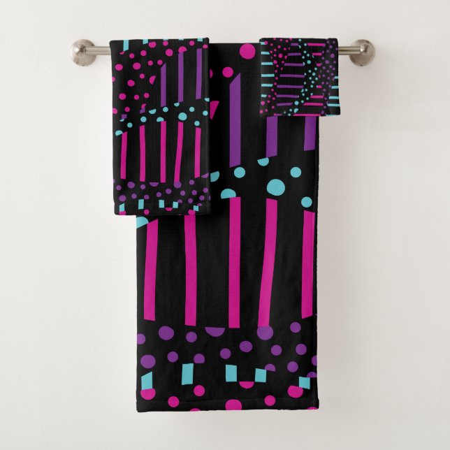 Conjunto De Toalhas Pontos e tiras 2 - Rosa, Roxo, Azul e Preto (Insitu)