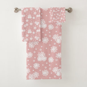 Conjunto De Toalhas Pontos e Visitas - Rosa e Branco