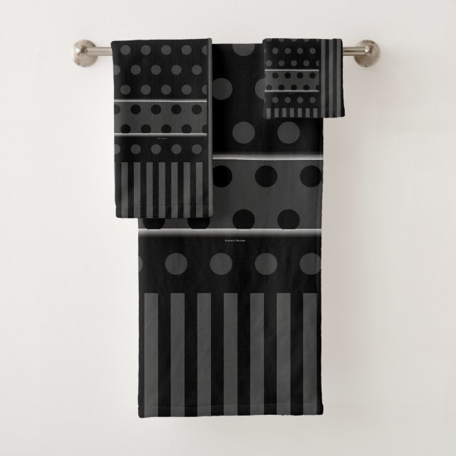 Conjunto De Toalhas PONTOS NEGROS E FAIXAS cinzas (Insitu)