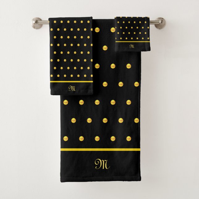 Conjunto De Toalhas Pontos polka dourados em preto (Insitu)
