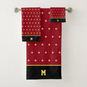 Conjunto De Toalhas Pontos Polka Dourados & Monograma em Burgundy & Pr