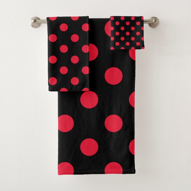 Conjunto De Toalhas Pontos Polka Vermelhos & Pretos (Insitu)
