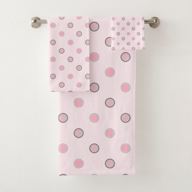 Conjunto De Toalhas Pontos rosa e Cinza (Insitu)