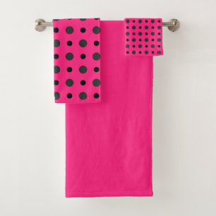 Conjunto De Toalhas Pontos rosa-quente, preto e cinza