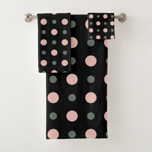 Conjunto De Toalhas pontos verdes e pretos cor-de-rosa (Insitu)