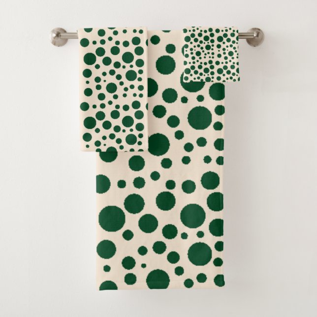 Conjunto De Toalhas Pontos verdes floresta com Branco Antigo (Insitu)