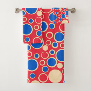Conjunto De Toalhas Pontos Vermelhos E Azuis No Vermelho