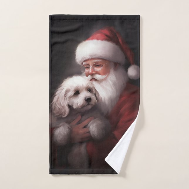 Conjunto De Toalhas Poodle com Papai Noel Natal Festivo (Toalha de mão)