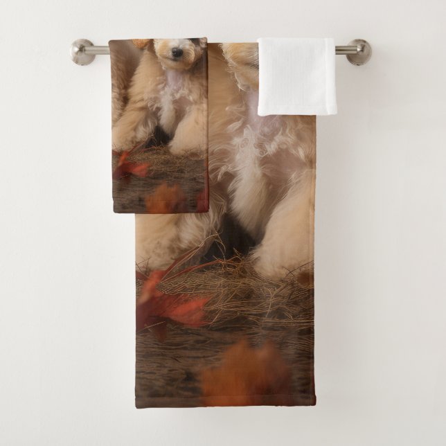 Conjunto De Toalhas Poodle Puppy Autumn Delight Pumpkin (Insitu)
