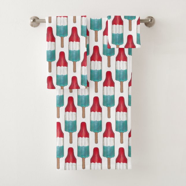 Conjunto De Toalhas Pop de Foguete Azul Branco Vermelho Picolé Patriót (Insitu)