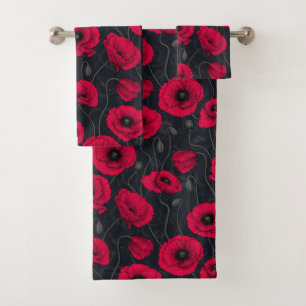 Conjunto De Toalhas Poppies vermelhos