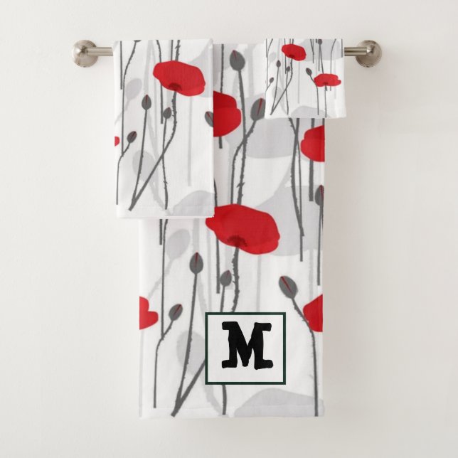 Conjunto De Toalhas Poppy flower gift botanical pretty monogram (Insitu)