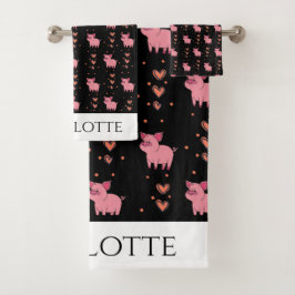 Conjunto De Toalhas Porco Rosa Rosa Pinto-Rosa Pigre Corações Padrões 