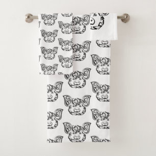 Conjunto De Toalhas Porco Tribal Negro e Branco