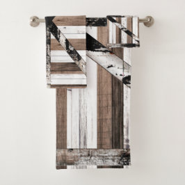 Conjunto De Toalhas Porta de Celeiro Rústica Multi Madeira Branco e Ma