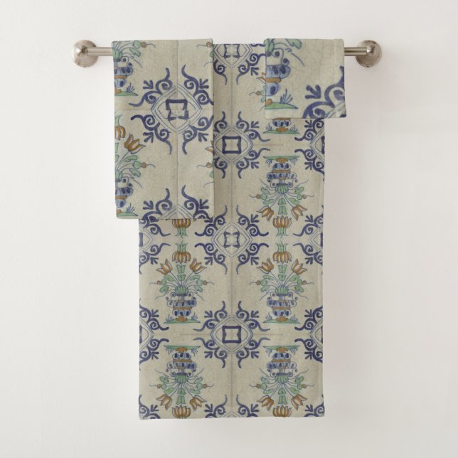 Conjunto De Toalhas Pote De Flor Antiquado Com Azulejo Delft (Insitu)