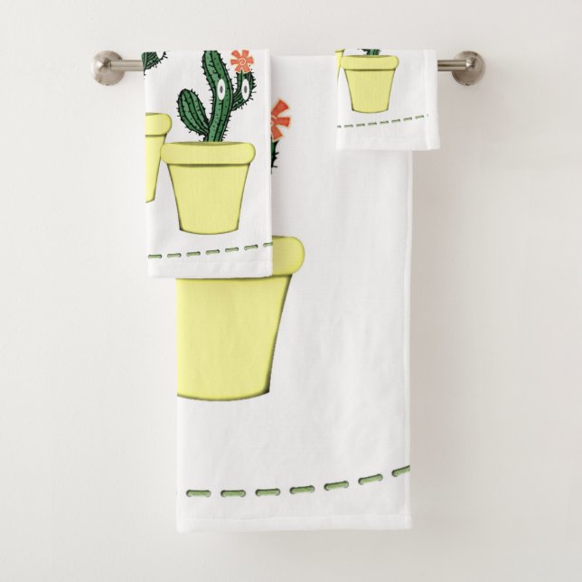 Conjunto De Toalhas Potes Amarelos Cactus Torneiras Florais (Insitu)