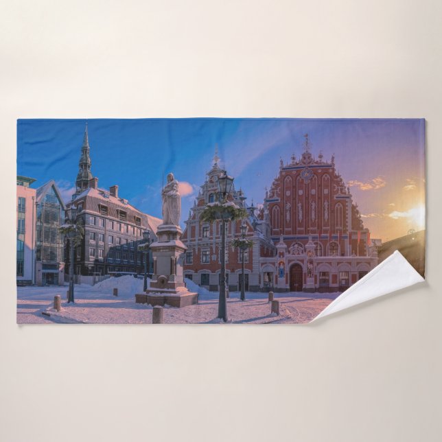 Conjunto De Toalhas Praça da Prefeitura de Riga no inverno (Toalha de Banho)