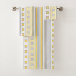 Conjunto De Toalhas Praças e faixas geométricas, amarelas, Cinzas, Cre