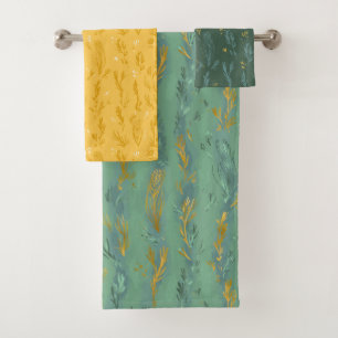 Conjunto De Toalhas Prado amarelo ensolarado e azul de erva verde-verã