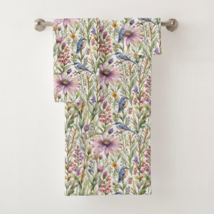 Conjunto De Toalhas Prado com Bluebird e Coneflowers