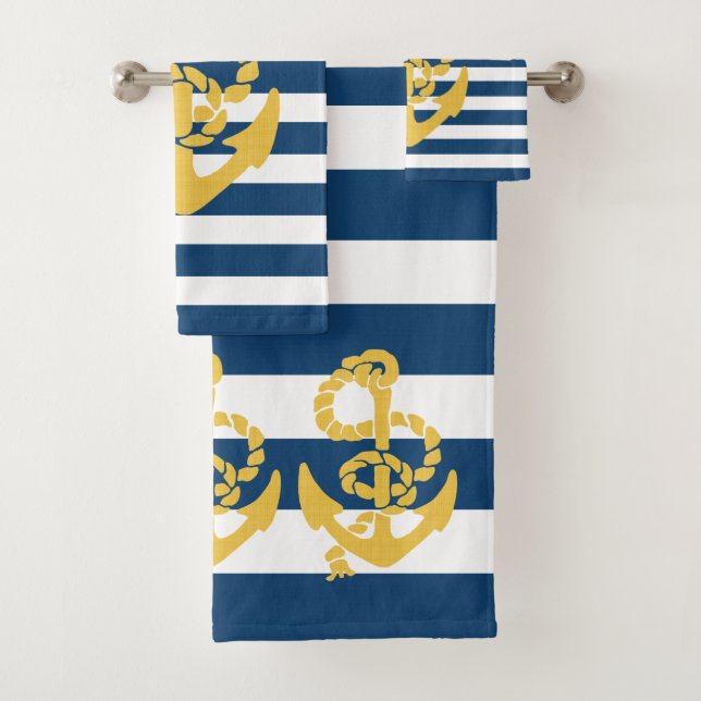 Conjunto De Toalhas Praia De Anchor De Navegação Branco E Amarelo Azul (Insitu)