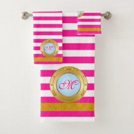 Conjunto De Toalhas Praia Monogramada, Dourada Rosa de Verão