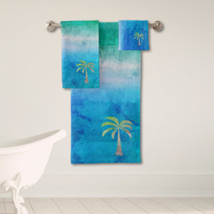 Conjunto De Toalhas Praia Tropical com Palmeira Distress