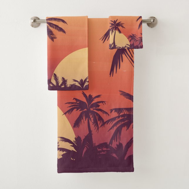 Conjunto De Toalhas Praia Tropical de Palmeiras Sunset (Insitu)