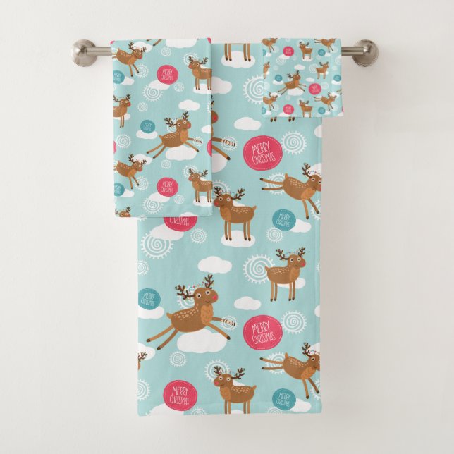 Conjunto De Toalhas Prancing Christmas Reindeer Towel (Insitu)