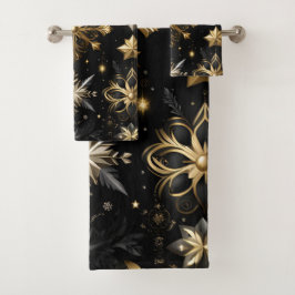 Conjunto De Toalhas Prata Chic E Flocos De Neve Dourados